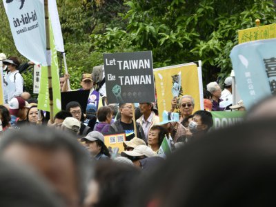 Des indépendantistes taïwanais manifestent à Taipei, le 20 octobre 2018 - SAM YEH [AFP]