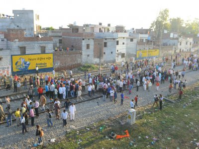 Des proches des victimes ont organisé samedi des manifestations de protestation après l'accident qui a coûté une soixantaine de vies lorsqu'un train a percuté une foule, en Inde le 19 octobre 2018 - NARINDER NANU [AFP]