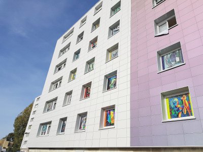 L'artiste Jean-Pierre Accault a installé des œuvres sur les volets des immeubles Picasso à Gonfreville-l'Orcher. - Gilles Anthoine