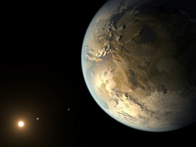 Un dessin de la Nasa montrant la planète Kepler-186f, première planète découverte par le télescope spatial Kepler de la taille de la Terre, dans une zone considérée comme habitable par rapport à son étoile - NASA/JPL-Caltech/T. Pyle [NASA/Ames/JPL-Caltech/AFP]