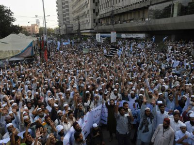 Manifestation contre l'acquittement de la chrétienne Asia Bibi à Karachi, le 1er novembre 2018 - ASIF HASSAN [AFP]