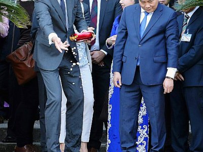 Le Premier ministre français Edouard Philippe (à gauche) aux côtés de son homologue vietnamien Nguyen Xuan Phuc, dans le palais présidentiel de Hanoï, le 2 novembre 2018 - Minh HOANG [POOL/AFP]