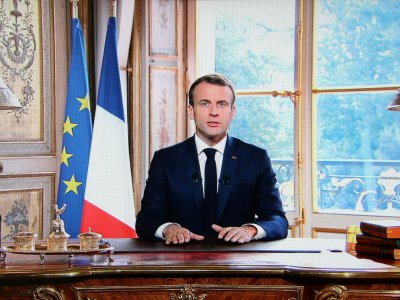 Le président Emmanuel Macron lors d'une allocution télévisée après les résultats du référendum d'autodétermination en Nouvelle-Calédonie, le 4 novembre 2018 à l'Elysée, à Paris - LUDOVIC MARIN [AFP]