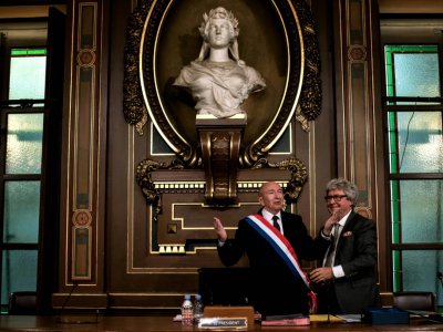 Gérard Collomb après sa reélection à Lyon le 5 novembre 2018 - JEFF PACHOUD [AFP]
