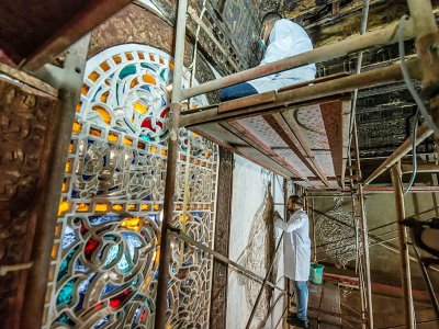 Travaux de restauration à la mosquée al-Maridani au Caire, le 28 octobre 2018 - Khaled DESOUKI [AFP]