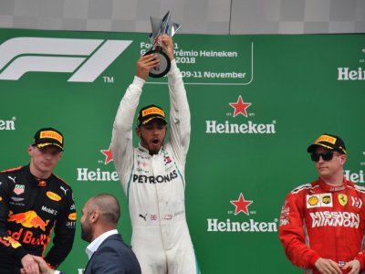 Le pilote Mercedes Lewis Hamilton vainqueur du GP du Brésil sur le circuit Interlagos de Sao Paulo, le 11 novembre 2018 - Nelson ALMEIDA [AFP]