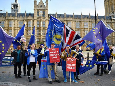 Des manifestants pro-UE réclament un second référendum pour empêcher le Brexit, le 14 novembre 2018 devant le Parlement britannique à Londres - Ben STANSALL [AFP]
