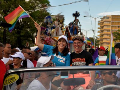 Mariela Castro, fille de l'ex-président Raul Castro, à la marche des fiertés gay, le 12 mai 2018 - YAMIL LAGE [AFP/Archives]