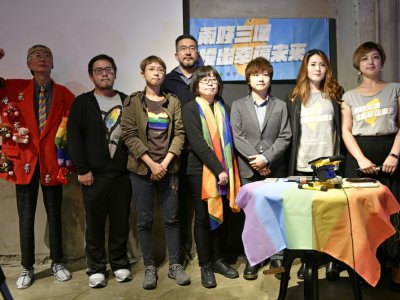 Des militants LGBT durant une conférence de presse à Taipei le 24 novembre 2018 - SAM YEH [AFP]