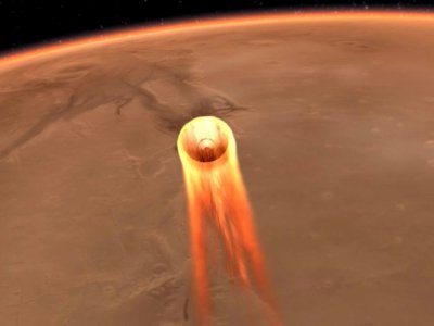 L'atterrisseur InSight doit pénétrer dans l'atmosphère de Mars pour se poser dans une grande plaine à 19H47 GMT le 26 novembre 2018 - HO [NASA/JPL-CALTECH/AFP]