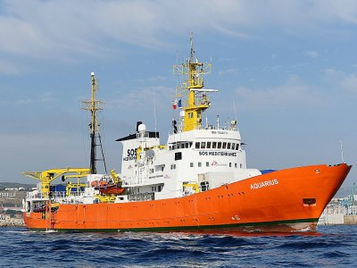 Le navire humanitaire Aquarius quitte le port de Marseille, le 1er août 2018 - BORIS HORVAT [AFP/Archives]