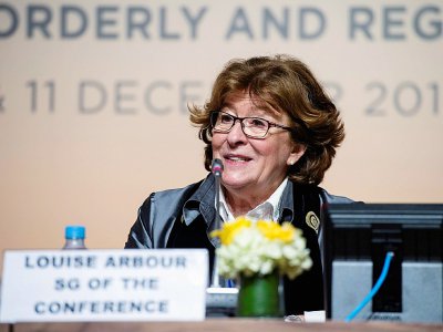 Louise Arbour, la représentante spéciale de l'ONU pour les migrations, lors d'une conférence de presse le 9 décembre 2018 à Marrakech, au Maroc - FADEL SENNA [AFP]