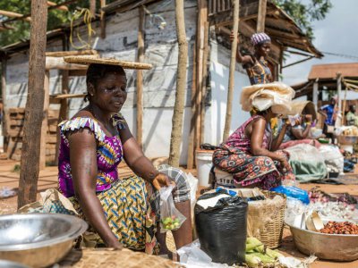 Des femmes proposent des marchandises à troquer sur le marché de Togoville, le 24 novembre 2018 - Yanick Folly [AFP]