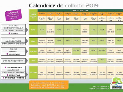 Le calendrier de la collecte des déchets en 2019 sur Caux Estuaire - Caux Estuaire