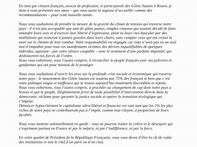 La lettre ouverte des Gilets jaunes de Rouen à Emmanuel Macron. - Gilets jaunes de Rouen