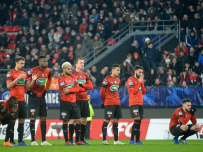 Les joueurs du Stade rennais se qualifient aux tirs au but face à Brest en Coupe de France, le 6 janvier 2019, au Roazhon Park - Jean-François MONIER [AFP]