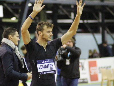 Christophe Lemaitre était sorti sous l'applaudimètre de la halle Michel d'Ornano l'an passé. Il avait terminé vainqueur de la finale du 60m. - Léa Quinio