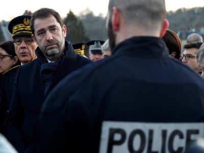 Le ministre de l'Intérieur Christophe Castaner, lors d'une visite aux forces de l'ordre à Châtel-Saint-Germain (nord-est), le 10 janvier 2019 - JEAN-CHRISTOPHE VERHAEGEN [AFP/Archives]