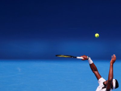 L'Américain Frances Tiafoe face au Bulgare Grigor Dimitrov en 8es de finale de l'Open d'Australie, à Melbourne, le 20 janvier 2019 - DAVID GRAY [AFP]
