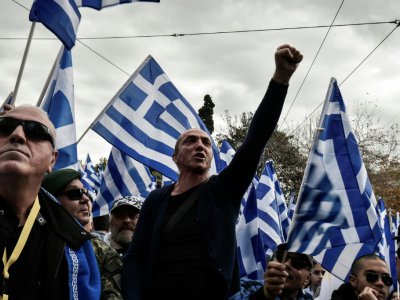 Des opposants à l'accord avec Skopje sur le nom de la Macédoine dans le centre d'Athènes, le 20 janvier 2019 - LOUISA GOULIAMAKI [AFP]