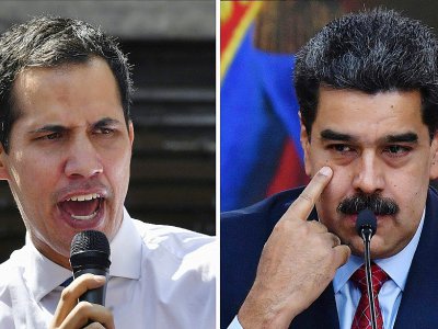 Photo montage créé le 25 janvier 2019 de Juan Guaido (g) qui s'est autoproclamé président du Venezuela et du président en titre Nicolas Maduro - Yuri CORTEZ [AFP]