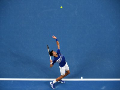 Le Serbe Novak Djokovic lors de la finale de l'Open d'Australie face à l'Espagnol Rafael Nadal, à Melbourne, le 27 janvier 2019 - William WEST [AFP]