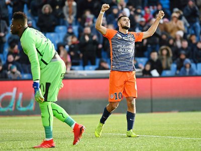 Le buteur de Montpellier Gaëtan Laborde a offert la victoire à son équipe face à Caen à La Mosson, le 27 janvier 2019 - PASCAL GUYOT [AFP]