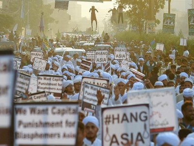 Des islamistes manifestent au Pakistan pour protester contre l'acquittement de la chrétienne Asia Bibi, à Karachi le 21 novembre 2018 - ASIF HASSAN [AFP]