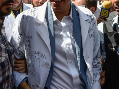 Juan Guaido lors d'une manifestation contre le gouvernement Maduro, le 30 janvier 2019 à Caracas - Luis ROBAYO [AFP]