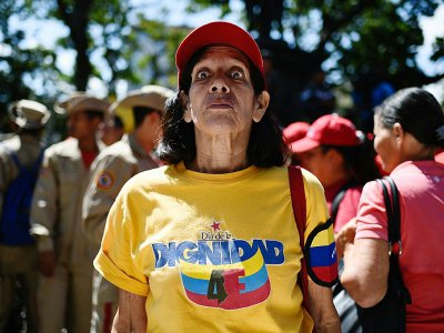 Une supportrice du président vénézuelien Nicolas Maduro participe à un rassemblement le 4 février 2019 à Caracas - Federico PARRA [AFP]