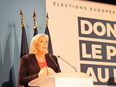 Marine Le Pen en meeting dans la Manche pour les élections européennes. - Jean-Baptiste Bancaud