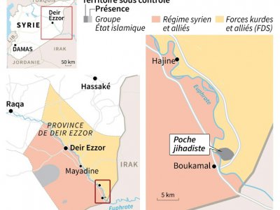 Carte représentant les zones de contrôle dans l'est de la Syrie au 8 février - [AFP]