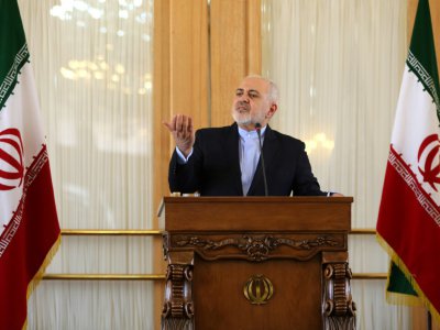 Le chef de la diplomatie iranienne Mohammad Javad Zarif lors d'une conférence de presse, le 13 février 2019 à Téhéran - ATTA KENARE [AFP]