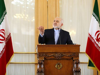 Le chef de la diplomatie iranienne Mohammad Javad Zarif lors d'une conférence de presse, le 13 février 2019 à Téhéran - ATTA KENARE [AFP]