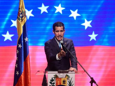 L'opposant vénézuélien Juan Guaido lors d'un meeting à Caracas, le 14 février 2019 - Federico PARRA [AFP]