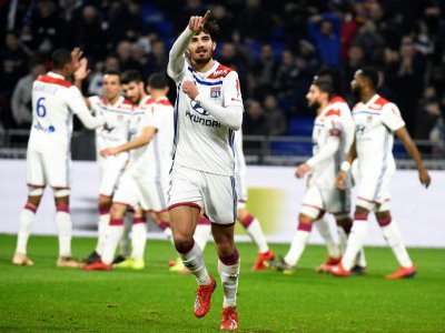 Le milieu de terrain de Lyon Martin Terrier buteur lors de la victoire à domicile 2-1 sur Guingamp en 25e journée de L1 le 15 février 2019 - JEAN-PHILIPPE KSIAZEK [AFP]