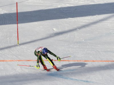 Mikaela Shiffrin franchit la ligne d'arrivée du slalom des Mondiaux d'Are, le 16 février 2019 - Jonathan NACKSTRAND [AFP]