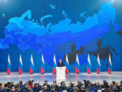 Vladimir Poutine a concentré le début de son discours sur l'amélioration de la qualité de vie des Russes, le 20 février 2019 - Alexander NEMENOV [AFP]