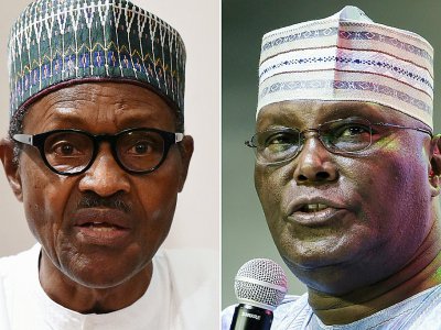 Les deux principaux candidats à la présidentielle de samedi au Nigeria: le président sortant Muhammadu Buhari (G) et son adversaire Atiku Abubakar (D) - PIUS UTOMI EKPEI [AFP/Archives]