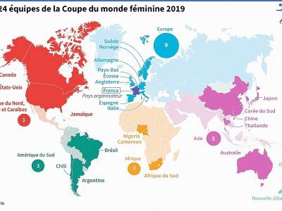 Les 24 pays de la Coupe du monde de football féminine 2019 - Vincent LEFAI [AFP]