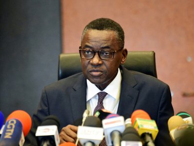 Le président de la Commission nationale de recensement des votes (CNRV), Demba Kandji annonce les résultats des élections présidentielles à Dakar, le 28 février 2019 - SEYLLOU [AFP]