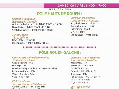 Liste des différentes activités sur les 3 journées prévues à Rouen. - ©Le Sport Donne Des Elles