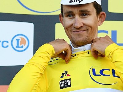 Le Polonais Michal Kwiatkowski maillot jaune de Paris-Nice après la 4e étape, le 13 mars 2019 à Pélussin (Loire) - Anne-Christine POUJOULAT [AFP]