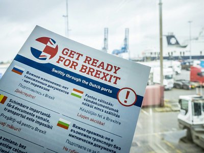 Un prospectus informe les transporteurs sur les conséquences du Brexit, le 13 mars 2019 dans le port de Rotterdam, aux Pays-Bas - Lex van LIESHOUT [ANP/AFP]