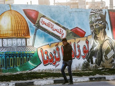 Une fresque murale pro-Hamas à Rafah, dans la bande Gaza (Territoires palestiniens) le 14 mars 2019 - SAID KHATIB [AFP]