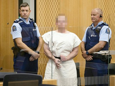 Brenton Tarrant, un extrémiste de droite qui a fait un carnage dans deux mosquées de Christchurch, comparaît au tribunal, le 16 mars 2019 en Nouvelle-Zélande - Mark Mitchell [POOL/AFP]