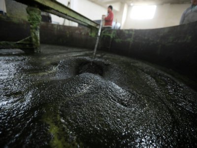 Une cuve de fabrication de savon dans une usine d'Alep en Syrie, le 10 février 2019 - LOUAI BESHARA [AFP]