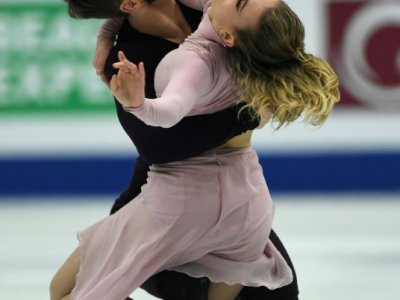 Gabriella Papadakis et Guillaume Cizeron lors du programme libre de la danse sur glace aux Mondiaux de patinage artistique, le 23 mars 2019 à Saitama - TOSHIFUMI KITAMURA [AFP]