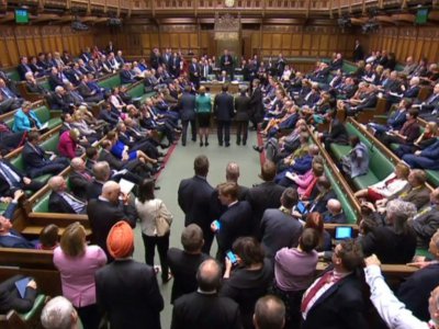 Les députés britanniques débattent du processus du Brexit, sur une photo extraite d'une vidéo fournie par les services du Parlement le 3 avril 2019 - HO [PRU/AFP/Archives]