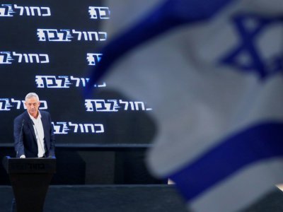 Le général à la retraite Benny Gantz, principal rival du Premier ministre Benjamin Netanyahu pour les législatives du 9 avril, lors d'une réunion publique à Rosh Haayin le 6 avril 2019 - JACK GUEZ [AFP/Archives]